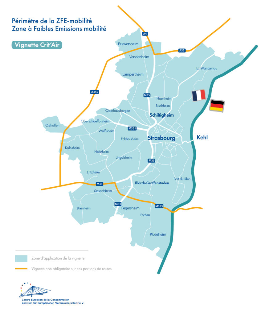 Carte de la zone à faibles émissions de l'Eurométropole de Strasbourg
