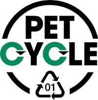Logo PETCycle pour les bouteilles à usage unique contenus dans des caisses réutilisables dans le cadre du système de consigne en Allemagne.