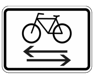 Panneau de signalisation : Cyclistes autorisés à emprunter la voie de circulation dans les deux sens