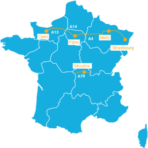 Map of the free flow motorways in France