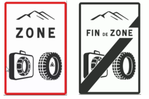 Panneaux français concernant l'utilisation de pneus neiges
