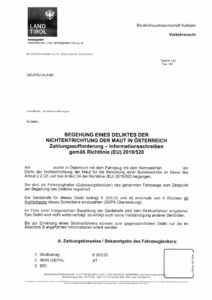 Informationsbrief des Landes Tirol bei nicht bezahlter Maut.