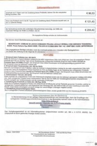 Zweite Seite eines Bußgeldschreibens wegen unerlaubter Durchfahrt in einer ZTL in Italien