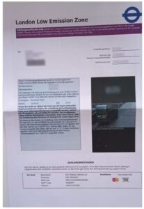 Bußgeld für unerlaubte Durchfahrt durch die Londoner LEZ.