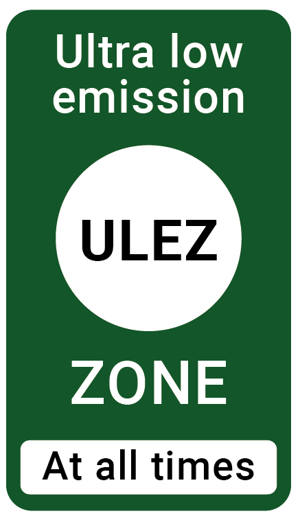 Verkehrsschild, das die Ultra Low Emission Zone (ULEZ) in London kennzeichnet.