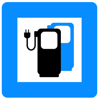 Ce panneau est composé de deux pictogrammes représentants des bornes de recharge pour les voitures électriques. Il indique que le parking réserve des places pour ces véhicules.
