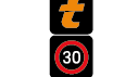 orangenes "t" und Begrenzung 30 km/h